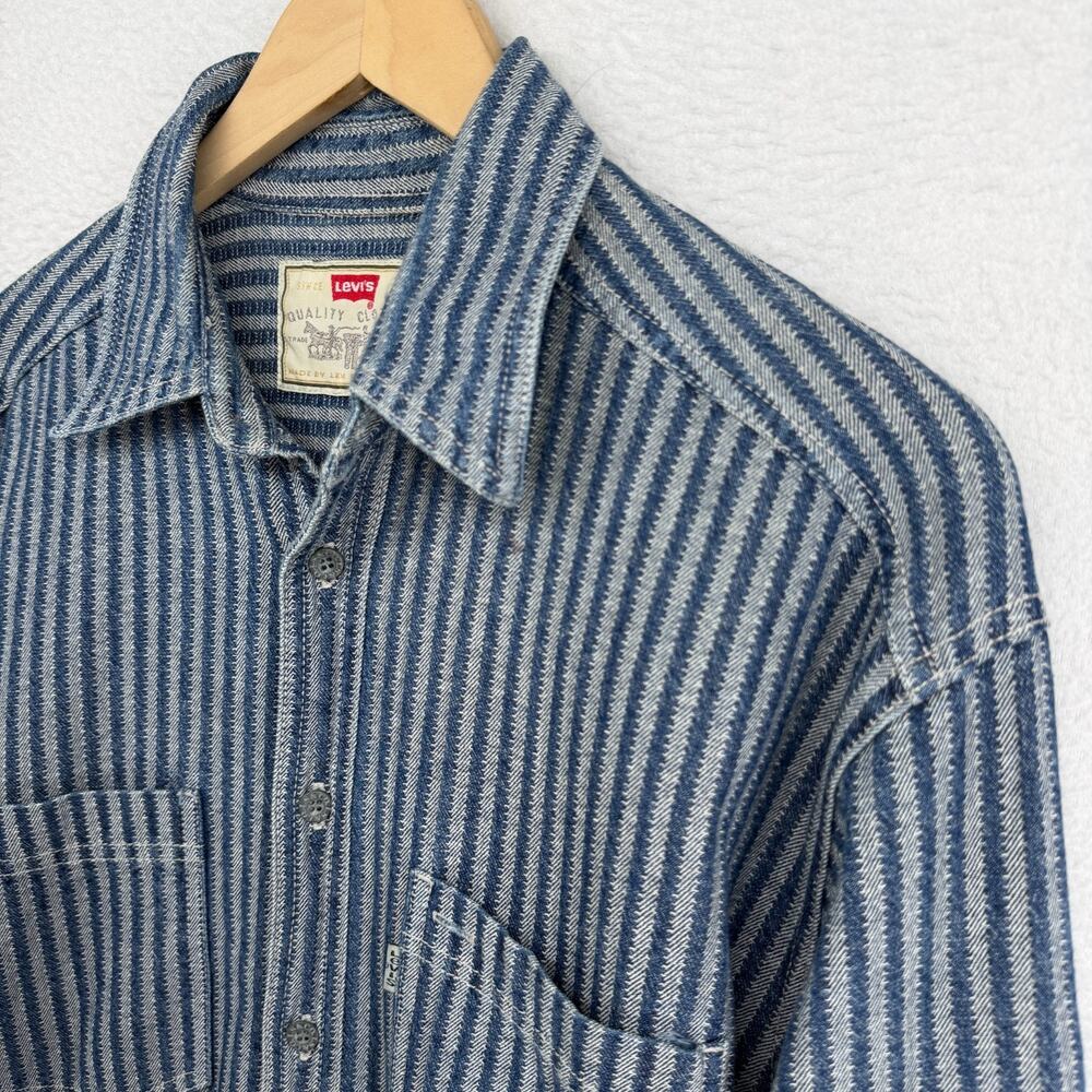 LEVIS Shirt Men M Railroad Hickory Striped Button Up White Tab Cotton HK VTG - Picture 7 of 11